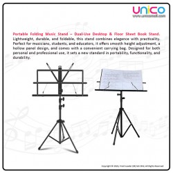 Portable Folding Music Stand Dual-Use – Desktop & Floor Sheet Book Stand with Clip Holder & Carry Bag