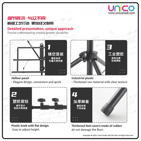 Portable Folding Music Stand Dual-Use – Desktop & Floor Sheet Book Stand with Clip Holder & Carry Bag