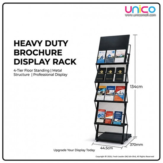 Heavy Duty 4 Tier Brochure Display Rack Metal Floor Stand Organizer