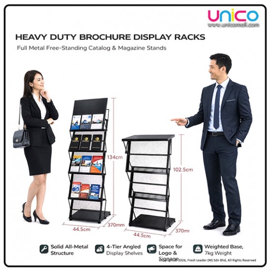 Heavy Duty 4 Tier Brochure Display Rack Metal Floor Stand Organizer