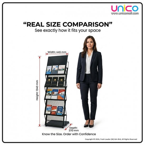 Heavy Duty 4 Tier Brochure Display Rack Metal Floor Stand Organizer
