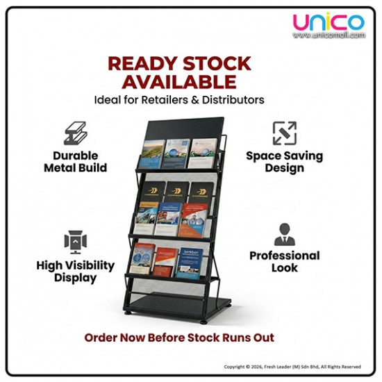 Heavy Duty 4 Tier Brochure Display Rack Metal Floor Stand Organizer