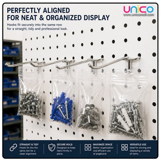 Pegboard Hooks 50mm (2 Inch) for Tool Storage & Display, 10 Pcs
