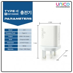 Infineo Type C Fast Charging Adapter – Portable USB-C Charger for Travel & Home