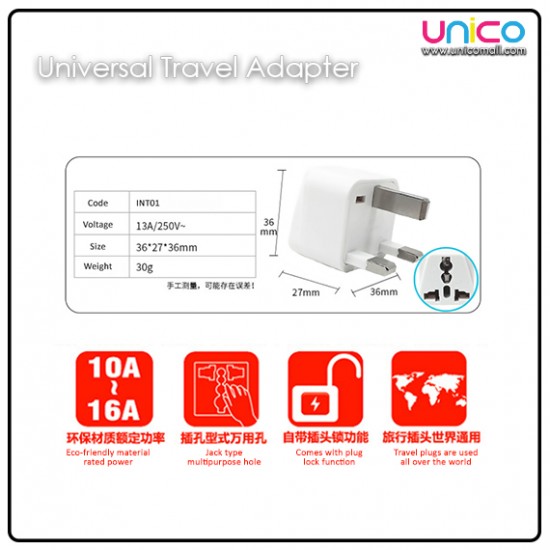 INFINEO Travel Adapter AU US EU To UK Adapter Converter 3 Pin Plug