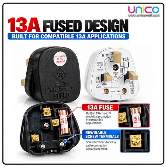Malaysia 13A 3 Pin Fused Plug with Durable Alloy Pins