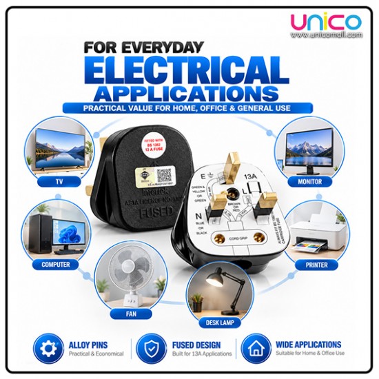 Malaysia 13A 3 Pin Fused Plug with Durable Alloy Pins