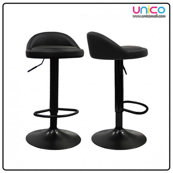 Modern PU Leather Bar Stool with Footrest | Black