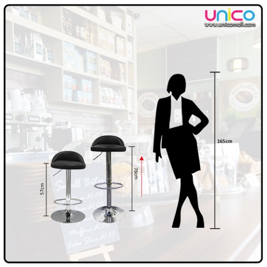 Modern PU Leather Bar Stool with Footrest | Black Modern PU Leather Bar Stool with Footrest | Black