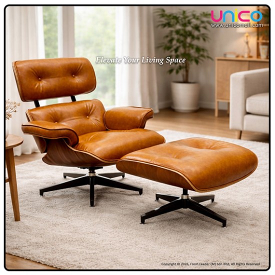 Luxury Swivel Leather Lounge Chair with Ottoman, Modern Comfort