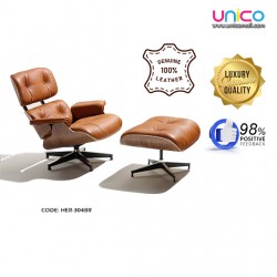 Genuine Brown Leather Lounge Chair and Ottoman for Stylish Comfort