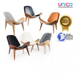 Modern Nordic Accent Chair – Wooden Lounge Chair with PU Leather or Fabric Seat