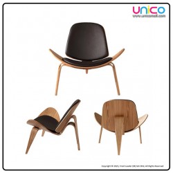 Modern Nordic Accent Chair – Wooden Lounge Chair with PU Leather or Fabric Seat