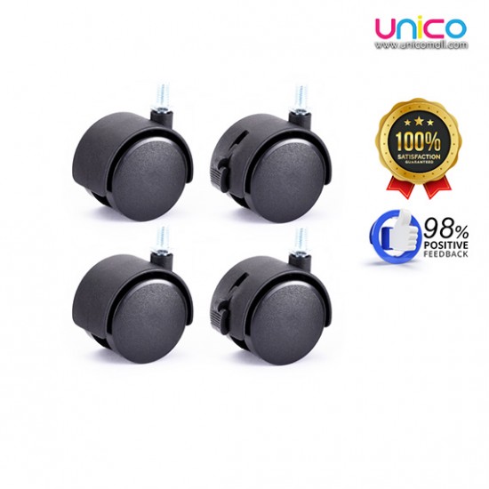 1.5 Inch Replacement Caster Wheels (4 pcs) – M8 Threaded, 2 Locking + 2 Non-Locking for Cart & Chair