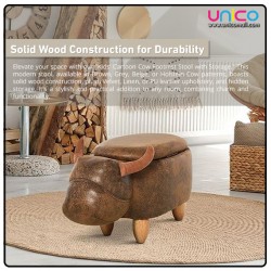 Kids' Cartoon Cow Footrest Stool with Storage - Solid Wood Design