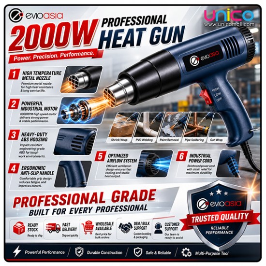 220V 2000W Shrink Film Heat Gun Blower + Free 3 Pin Plug