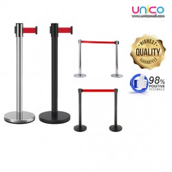 Silver and Black Queue Pole Stand: Sturdy and Stylish Crowd Control Equipment