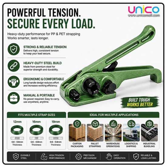 Manual PP/PET Strapping Tensioner Tool 12-19mm Heavy Duty