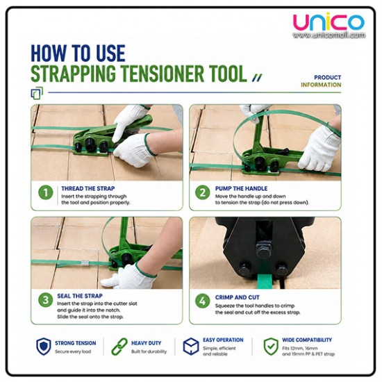Manual PP/PET Strapping Tensioner Tool 12-19mm Heavy Duty
