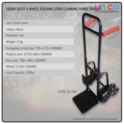 Heavy Duty Stair Climbing Hand Trolley: 3 Wheel Foldable Design
