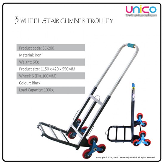 3 Wheel Stair Climber Trolley (100kg Capacity) 3 Wheel Stair Climber Trolley (100kg Capacity)