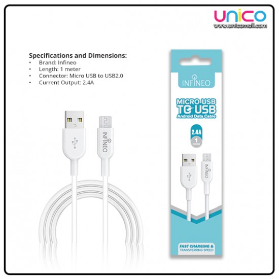 INFINEO Micro USB to USB Android Data Cable (1 Meter) - Fast Charging & Data Transfer | Unicomall