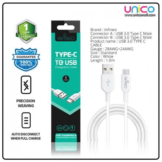 Infineo Type C to USB 3.0 Sync Data & Charging Cable