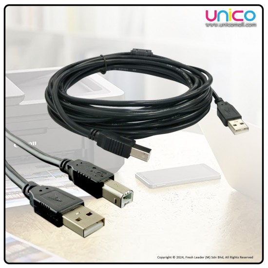 Unicomall USB 2.0 Printer Cable: A to B Male | High-Speed Connection