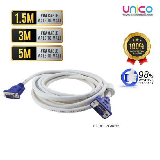 Get Crisp Display with INFINEO VGA Cable: Male to Male (1.5m/3m/5m) | Unicomall