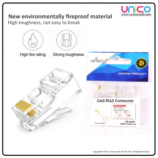 INFINEO Cat5 RJ45 Connector 10pcs: High-Quality Ethernet Connectors