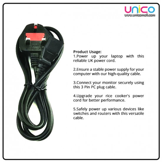 Universal Laptop Adapter Cable | 3-Pin Charger Cord 1.5M Length Universal Laptop Adapter Cable | 3-Pin Charger Cord 1.5M Length