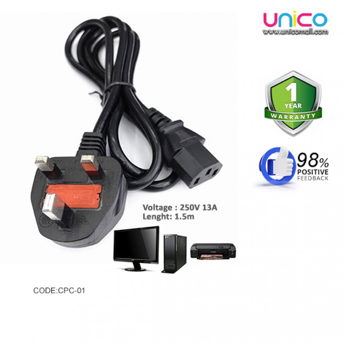 Universal Laptop Adapter Cable | Reliable C13 Connector | 1.5M Length