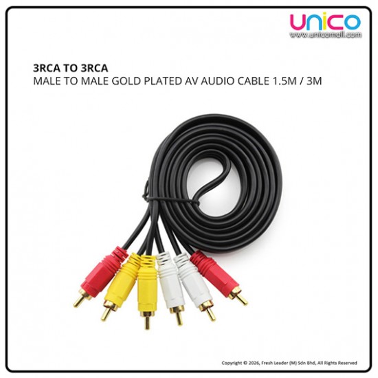 3 RCA Male to 3 RCA Male 1.5M AV RCA Cable