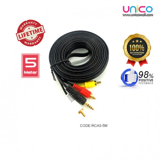 Mini Jack Male 3.5mm to RCA 3 IN 1 AUX Cable -5Meter