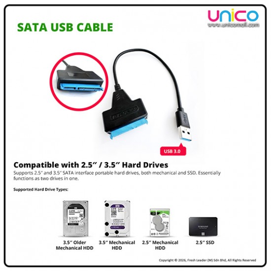 High-Speed USB 3.0 to SATA Adapter with Power – 2.5/3.5 Inch HDD & SSD Converter, Up to 260MB/s