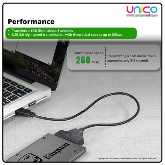 High-Speed USB 3.0 to SATA Adapter with Power – 2.5/3.5 Inch HDD & SSD Converter, Up to 260MB/s