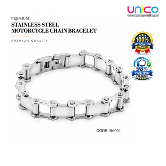 Premium Stainless Steel Motorcycle Chain Bracelet for Men – Silver Biker Link Bracelet 21.3CM