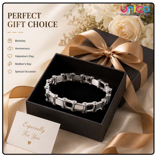 Premium Stainless Steel Motorcycle Chain Bracelet for Men – Silver Biker Link Bracelet 21.3CM