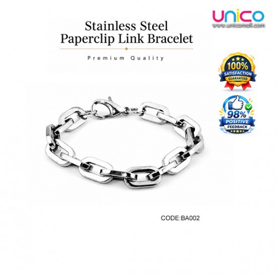 Premium Stainless Steel Paperclip Link Bracelet for Men & Women – Polished Fashion Chain Jewelry