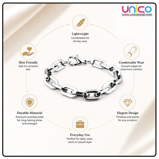 Premium Stainless Steel Paperclip Link Bracelet for Men & Women – Polished Fashion Chain Jewelry