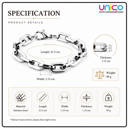Premium Stainless Steel Paperclip Link Bracelet for Men & Women – Polished Fashion Chain Jewelry