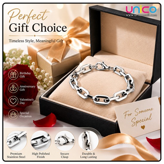 Premium Stainless Steel Paperclip Link Bracelet for Men & Women – Polished Fashion Chain Jewelry