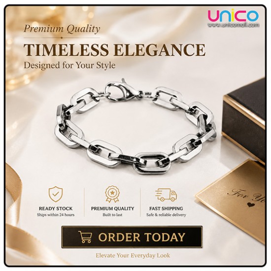 Premium Stainless Steel Paperclip Link Bracelet for Men & Women – Polished Fashion Chain Jewelry