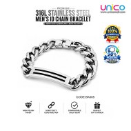 316L Stainless Steel Men's ID Chain Bracelet Heavy Duty Cuban Link Bracelet Silver Wrist Bracelet for Men Fashion Jewelry
