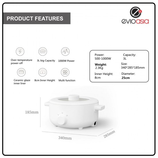 (Merry Christmas)Multifunction 3 Litre Electric HotPot with Natural Ceramic