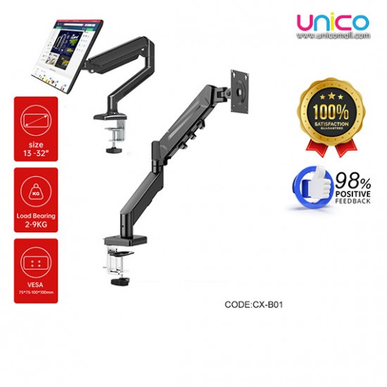 Single Monitor Arm Gas Spring Desk Mount – Fits 13–32 Inch Screens, Full Motion Adjustment