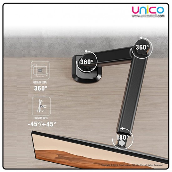 Single Monitor Arm Gas Spring Desk Mount – Fits 13–32 Inch Screens, Full Motion Adjustment