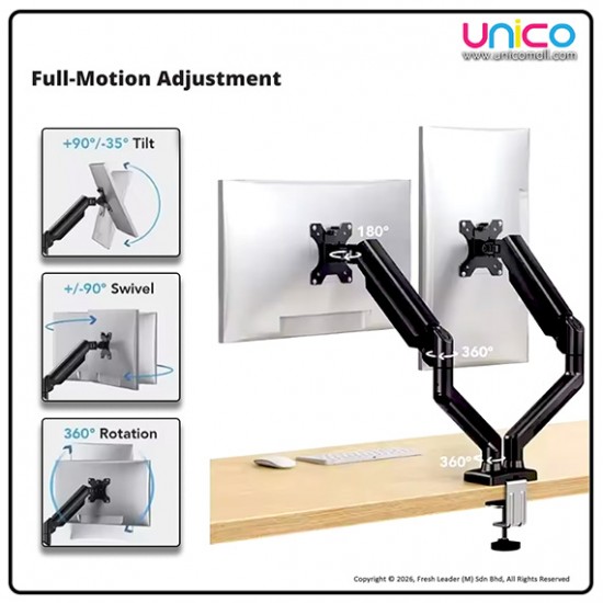 Dual Screen Gas Spring Monitor Stand 17–32 Inch – Flexible, Heavy Duty Desk Mount for 2–10kg
