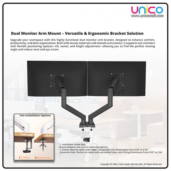 Dual Screen Gas Spring Monitor Stand 17–32 Inch – Flexible, Heavy Duty Desk Mount for 2–10kg