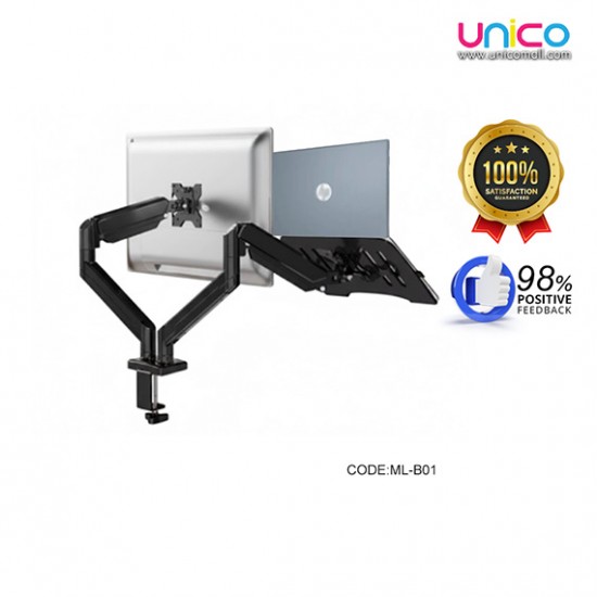 Adjustable Desk Mount for Laptop & Monitor – 2-in-1 Gas Spring Arm Stand, Fits 23” Laptop & 36” Screen